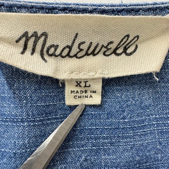 Madewell Womens XL Blue 70s Retro Cropped Fit V-Neck Long Sleeve Denim Wap Top - Picture 9 of 15